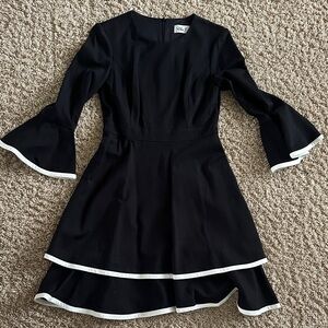 Eliza J Black Long-Sleeve Dress with White Trim